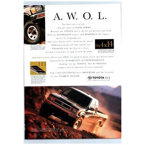 1995 Toyota 4x4 Pickup Truck Off Road Vintage Print Ad AWOL Wilderness Wall Art